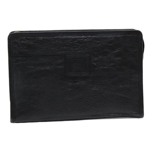 Burberrys Clutch Bag Leather Black Auth - Picture 1 of 11